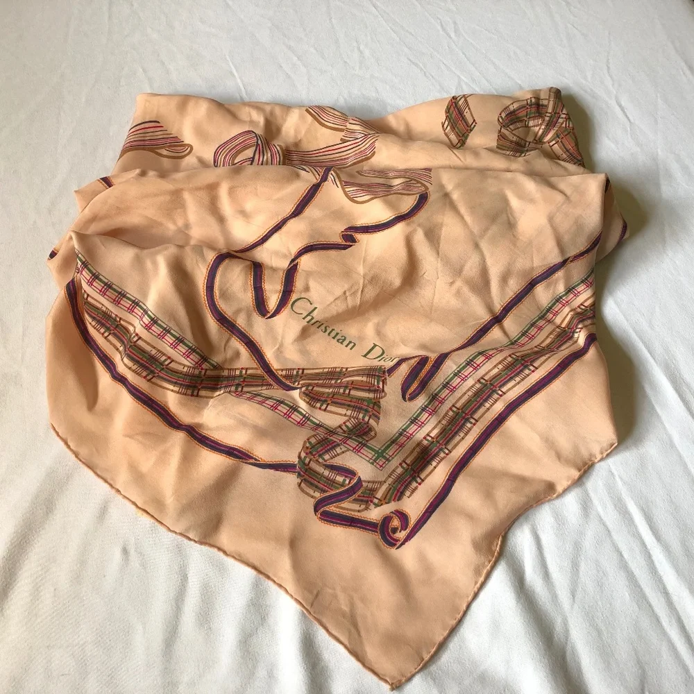 Vintage Christian Dior Scarf - Ribbon Print